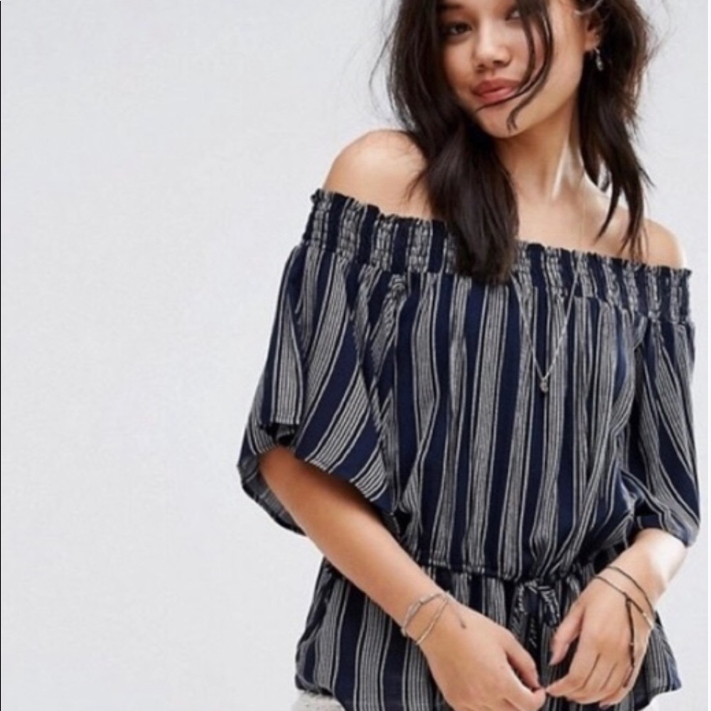 A&F off the shoulder striped top